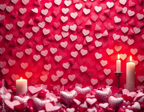 Whimsical Romance: A Dreamy Valentine's Day Scene with Red Roses and Shimmering Hearts