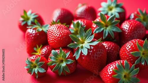 Fresh Strawberries on Red Background - Gourmet Still Life
