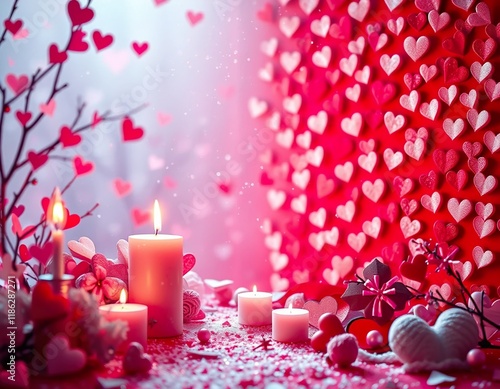 Whimsical Romance: A Dreamy Valentine's Day Scene with Red Roses and Shimmering Hearts