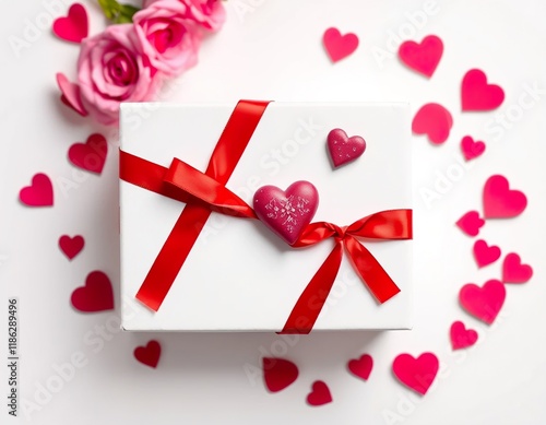 A holiday gift presented in a beautiful box with a heart on it