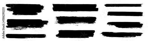 Brush line set. Vector calligraphy paint strokes. Vintage Chinese brushstrokes collection. Straight long hand drawn stripes background. Abstract black ink grungy lines, borders, emphasis underlines