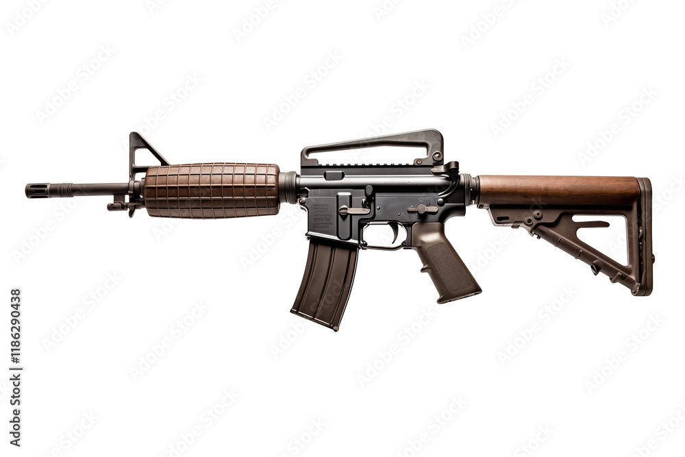 M4A1 rifle isolated on a transparent background, showcasing a modern tactical firearm perfect for military, law enforcement, or combat-related projects. Ideal for designs, presentations, and creative. M4A1 rifle isolated on a transparent background, showcasing a modern tactical firearm perfect for military, law enforcement, or combat-related projects. Ideal for designs, presentations, and creative.