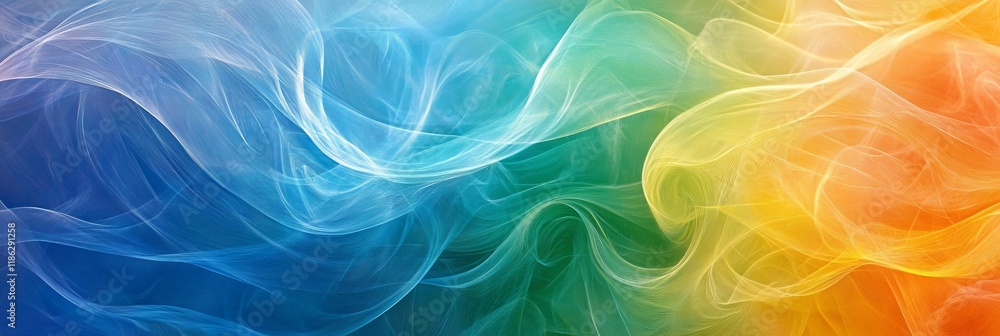 Obraz premium Abstract Flowing Background of Blue, Green and Yellow Transparent Layers With Soft, Delicate Feel