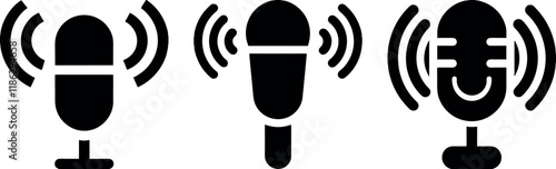 wireless microphone and sound wave icons for broadcasting