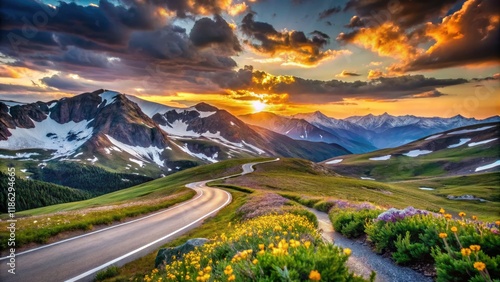 Colorado's Spring sunrise paints Rocky Mountain's Trail Ridge Road in low light magic.