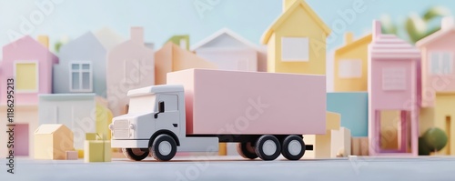 delivery, mobile, home, truck, concept, paper, pastel, color, smartphone, transportation, moving, creativity, minimalism, digital, technology, house, construction, graphic, layout, idea