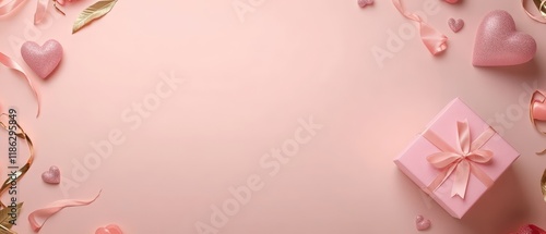 A charming pink gift box adorned with a delicate bow and ribbon, radiating love and sweetness, perfect for expressing heartfelt emotions this Valentine's Day.