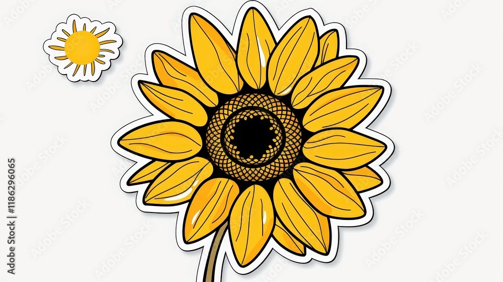 Fototapeta premium Bright Yellow Sunflower With Black Center And Small Daisy Accent
