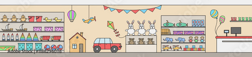 Toy shop graphic color interior long sketch illustration vector 