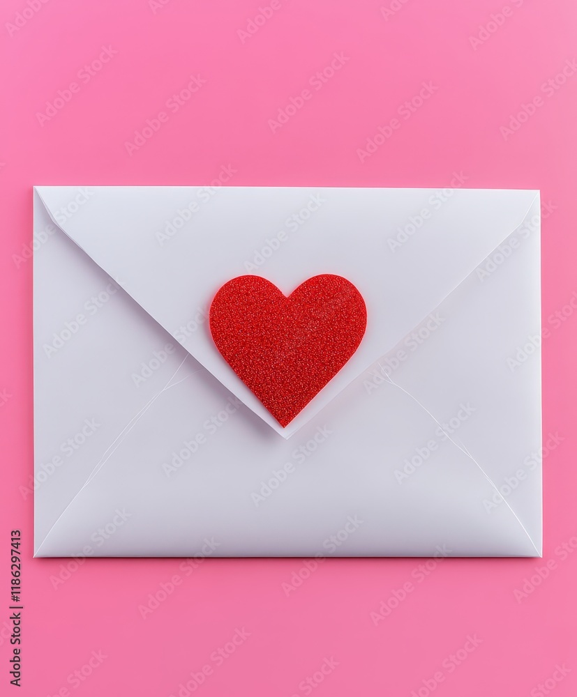 A charming envelope adorned with a vibrant red heart rests on a soft pink background, symbolizing love and affection on Valentine's Day. A charming envelope adorned with a vibrant red heart rests on a soft pink background, symbolizing love and affection on Valentine's Day.