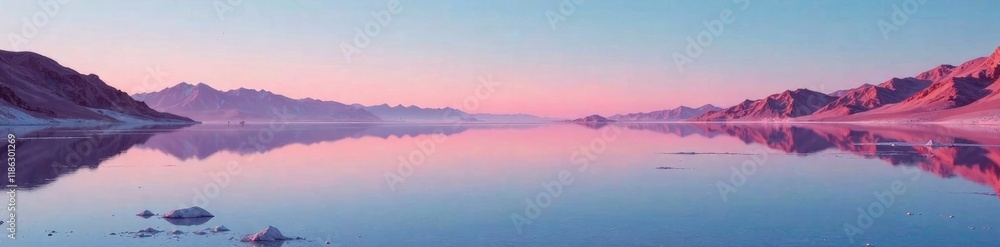 Fototapeta premium Reflections in still water of salt flat landscape, reflections, salt flats, mirror effect
