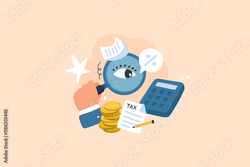 Business and Finance search, find, magnifier illustration