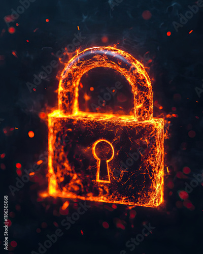 A glowing lock symbol on a dark background, representing security and protection in a visually striking and dynamic way.