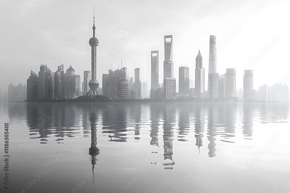 Fototapeta premium A simple vector illustration of the city skyline is represented by simple smooth lines, with clean lines and a minimalistic style, perfect for lifestyle or technology