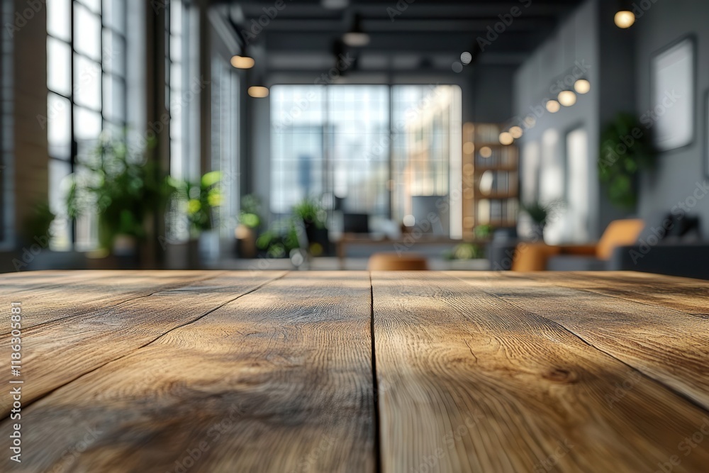 custom made wallpaper toronto digitalcontemporary office interior with empty wooden table in foreground and blurred modern workspace background for business presentation
