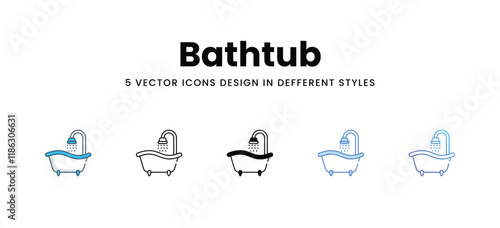 Bathtub icons in different style vector stock illustration