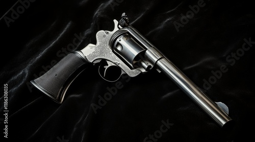 A Revolver Sitting on a Black Background With a Silver Handle - Generative AI photo