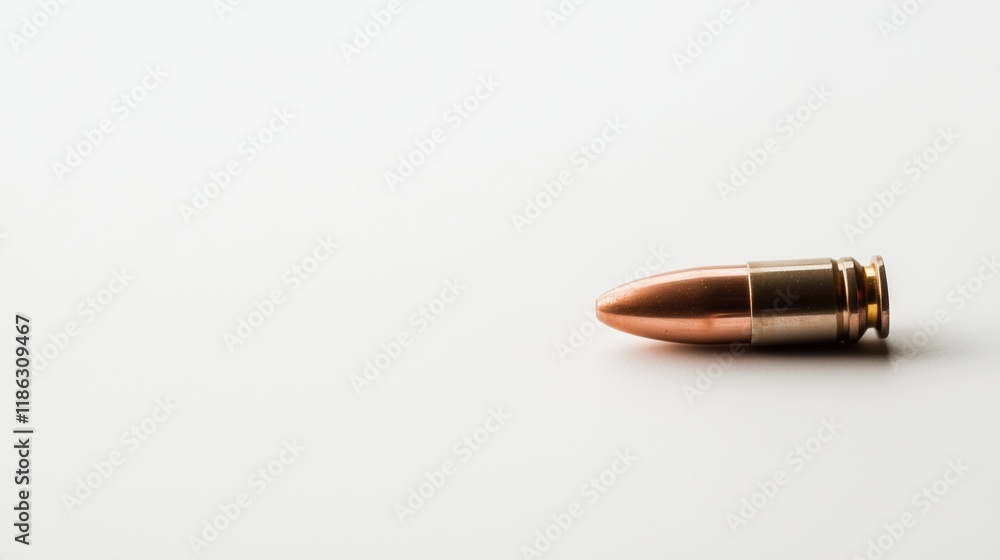 A Bullet Is Laying on a White Surface With a White Background - Generative AI A Bullet Is Laying on a White Surface With a White Background - Generative AI