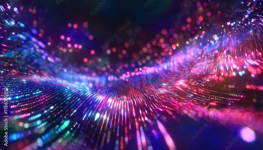 Fototapeta premium vivid abstract visualization of colorful light waves and bokeh, suitable for technology, energy, and futuristic design concepts