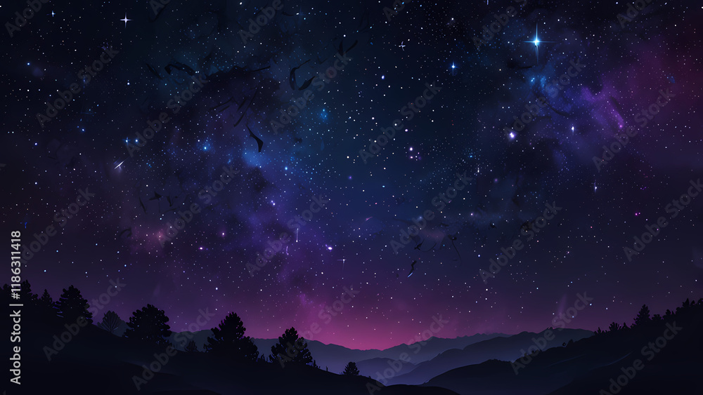 A mesmerizing abstract illustration of a starry night sky, featuring glowing stars of varying sizes scattered across a gradient of deep blue and purple hues, with soft swirls of cosmic light A mesmerizing abstract illustration of a starry night sky, featuring glowing stars of varying sizes scattered across a gradient of deep blue and purple hues, with soft swirls of cosmic light