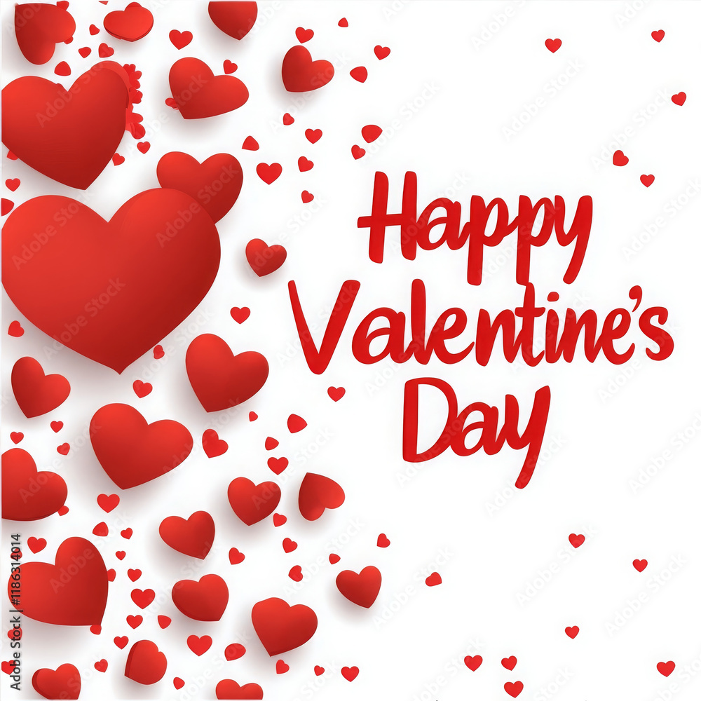 Happy Valentine Day with red hearts and confetti creates festive atmosphere for love and celebration. Perfect for romantic occasions and decorations Happy Valentine Day with red hearts and confetti creates festive atmosphere for love and celebration. Perfect for romantic occasions and decorations