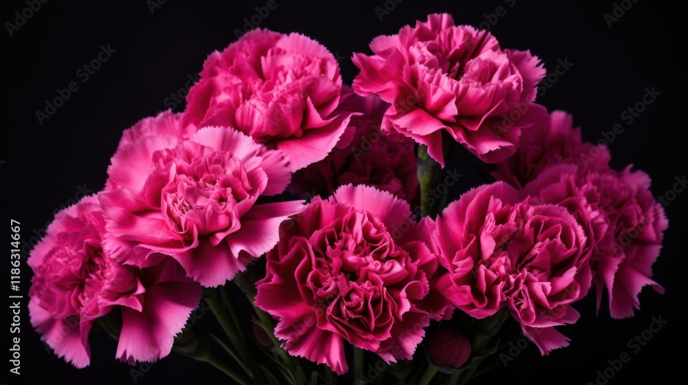 Obraz premium Vibrant pink carnations blooming against a dark background