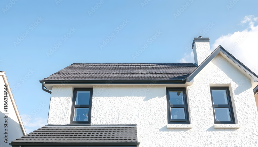 Polystyrene thermal cladding for energy saving on a new house, close-up, with white tones Polystyrene thermal cladding for energy saving on a new house, close-up, with white tones