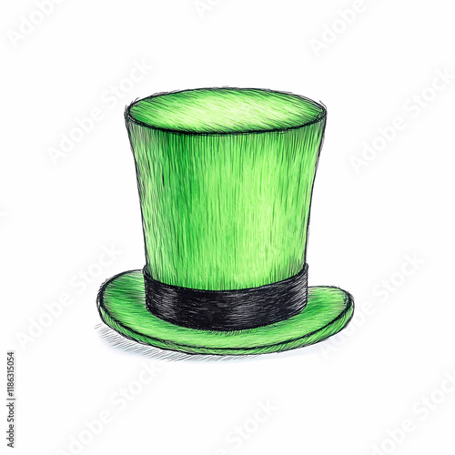 vibrant green top hat with black band, perfect for festive celebrations like St. Patrick Day. This accessory adds playful touch to any outfit