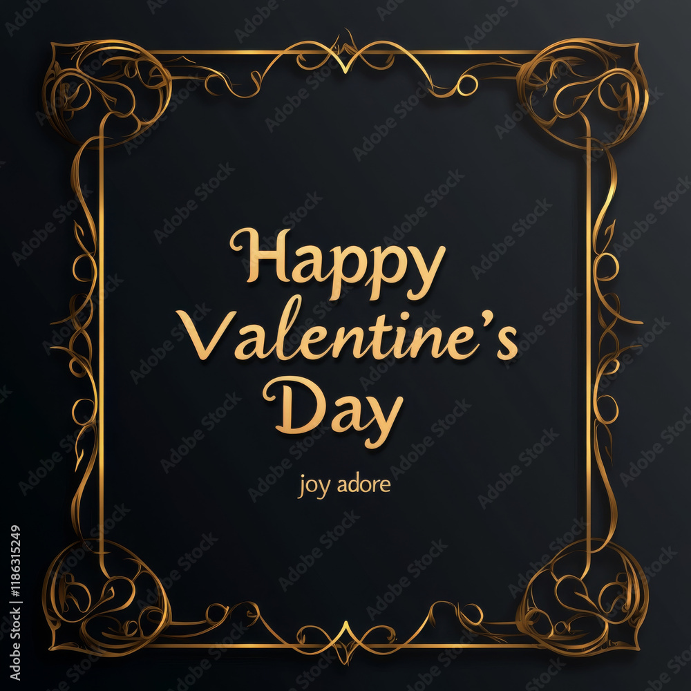 Happy Valentine Day in golden ornate frame, expressing love and joy. This elegant design is perfect for celebrating romance and affection on this special day Happy Valentine Day in golden ornate frame, expressing love and joy. This elegant design is perfect for celebrating romance and affection on this special day