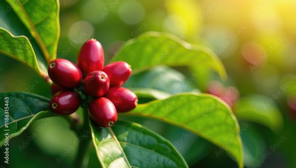 Obraz premium Coffee flower buds and leaves in the sunlight, coffee flowers, leaves, coffee plant