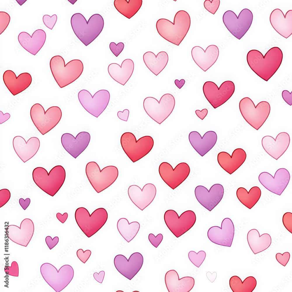Colorful hearts scattered on white background create cheerful and playful design, perfect for various romantic themes and celebrations Colorful hearts scattered on white background create cheerful and playful design, perfect for various romantic themes and celebrations