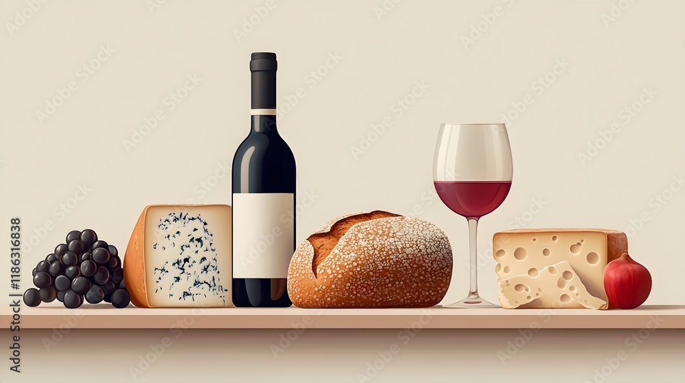 Naklejka premium Timeless Culinary Essentials Artfully Arranged on a Pastel Toned Backdrop