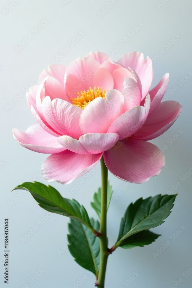 Delicate peony petals unfold on a snowy white background, bloom, flowers Delicate peony petals unfold on a snowy white background, bloom, flowers