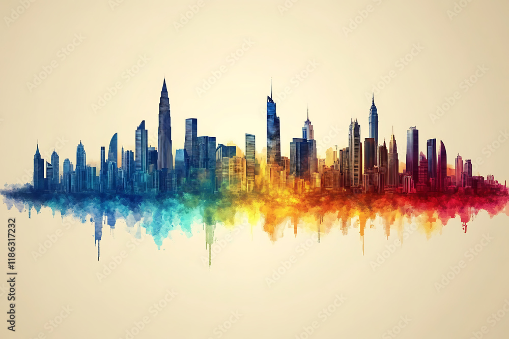 Naklejka premium A simple vector illustration of the city skyline is represented by simple smooth lines, with clean lines and a minimalistic style, perfect for lifestyle or technology