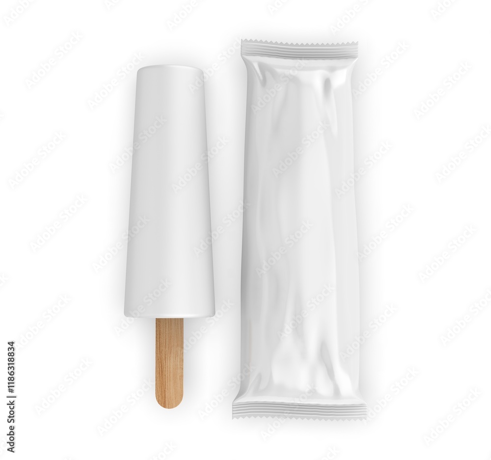 Blank stick ice cream packaging wrapper mockup template 3d illustration. Blank stick ice cream packaging wrapper mockup template 3d illustration.