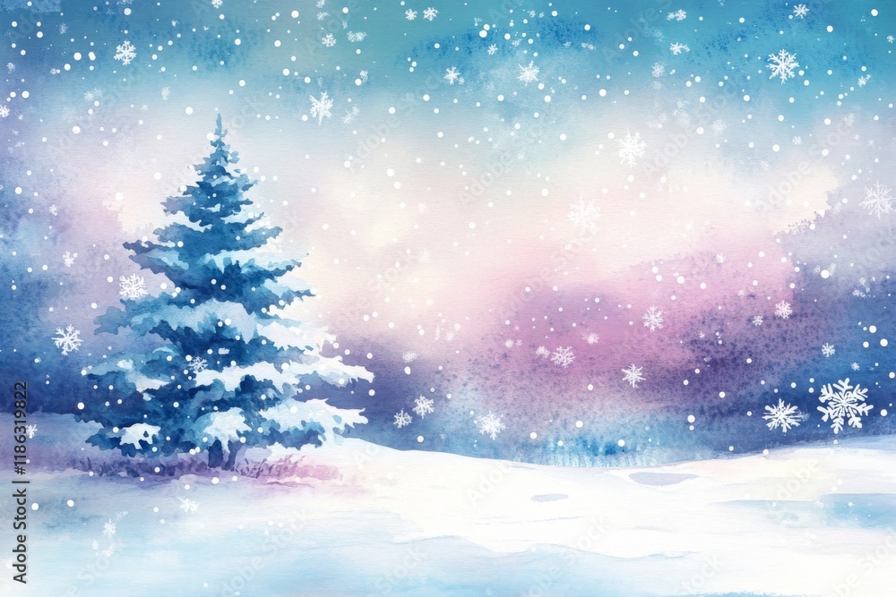 Naklejka premium Tranquil Snowy Watercolor Wonderland