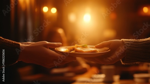 Warm candlelit dinner with sharing hands and cozy atmosphere Orthodox Meatfare Sunday photo