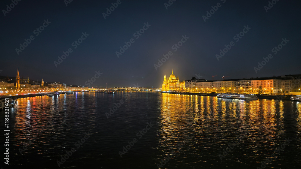 panoramic view of Budapest by the Danube river panoramic view of Budapest by the Danube river