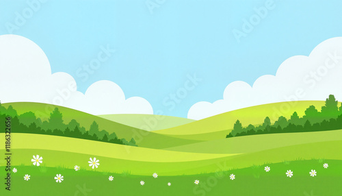Colorful landscape with hills and clouds