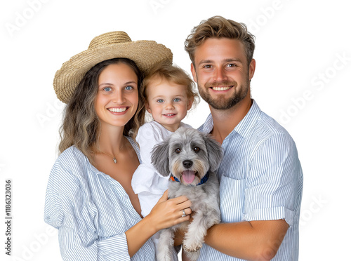 Happy Family with Dog | Parents, Child, and Pet Together, Isolated photo