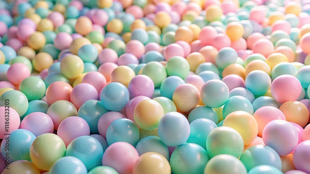Pastel Playground Ball Pit: Minimalist Children's Play Area Stock Photo