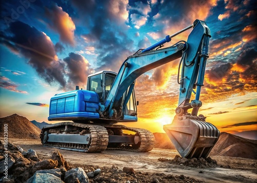 Wallpaper Mural Powerful Blue Crawler Excavator on Construction Site - Stock Photo Torontodigital.ca