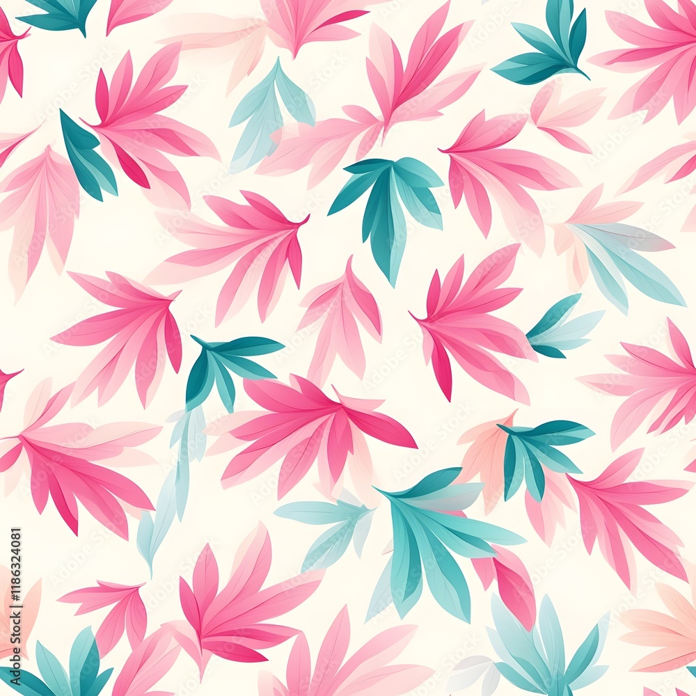 Elegant Floral Geometric Pattern in Pink and Teal Tones with Whimsical Botanical Elements Elegant Floral Geometric Pattern in Pink and Teal Tones with Whimsical Botanical Elements