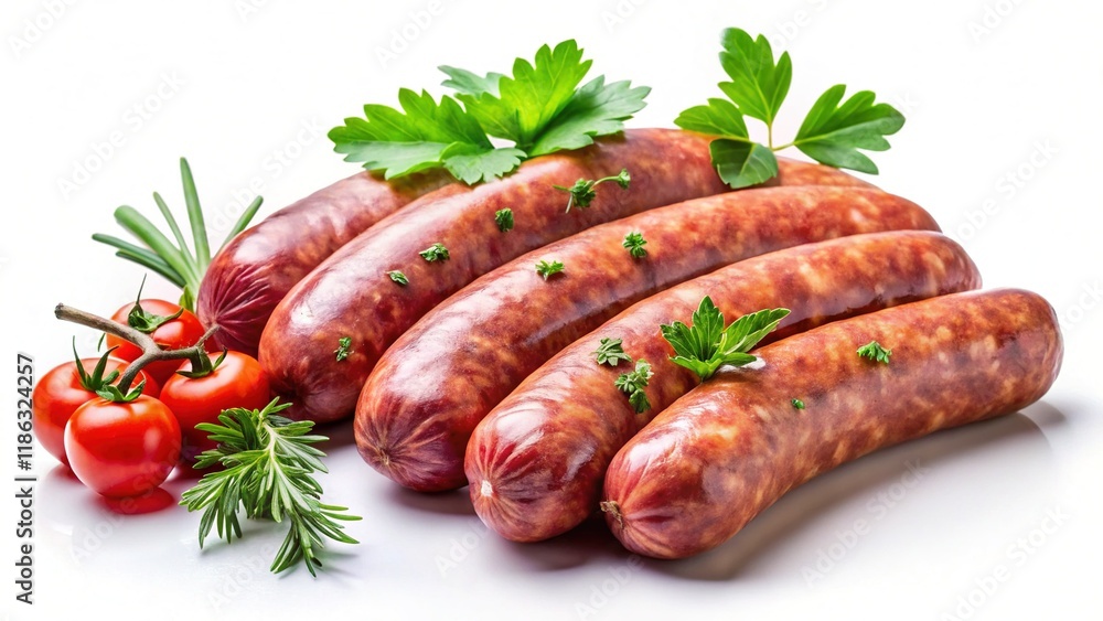 Raw Pork Sausages Silhouette, Fresh BBQ Meat, Isolated White Background, Clipping Path Raw Pork Sausages Silhouette, Fresh BBQ Meat, Isolated White Background, Clipping Path