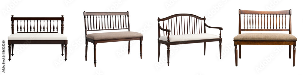 Assortment of elegant and functional wooden furniture pieces including benches chairs sofas and tables suitable for modern vintage and classic home interior design and decor Assortment of elegant and functional wooden furniture pieces including benches chairs sofas and tables suitable for modern vintage and classic home interior design and decor
