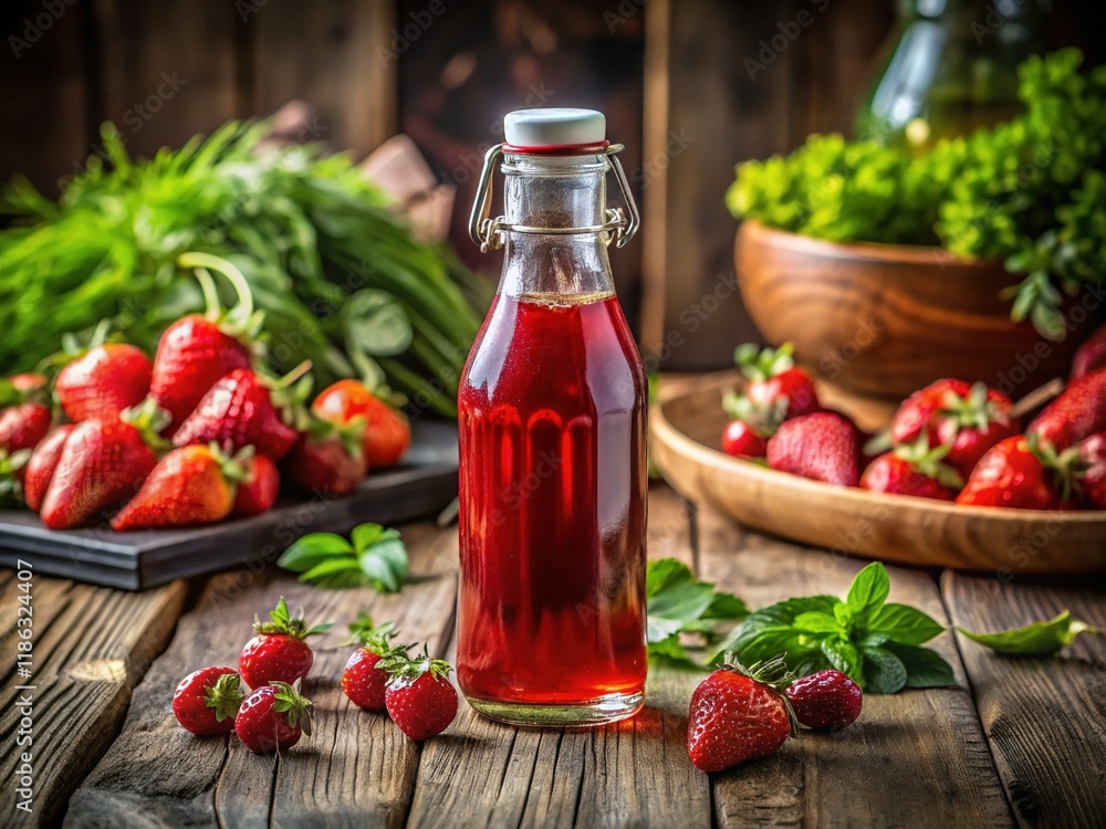 Red Lid Glass Bottle Mockup - Food Photography Background Red Lid Glass Bottle Mockup - Food Photography Background