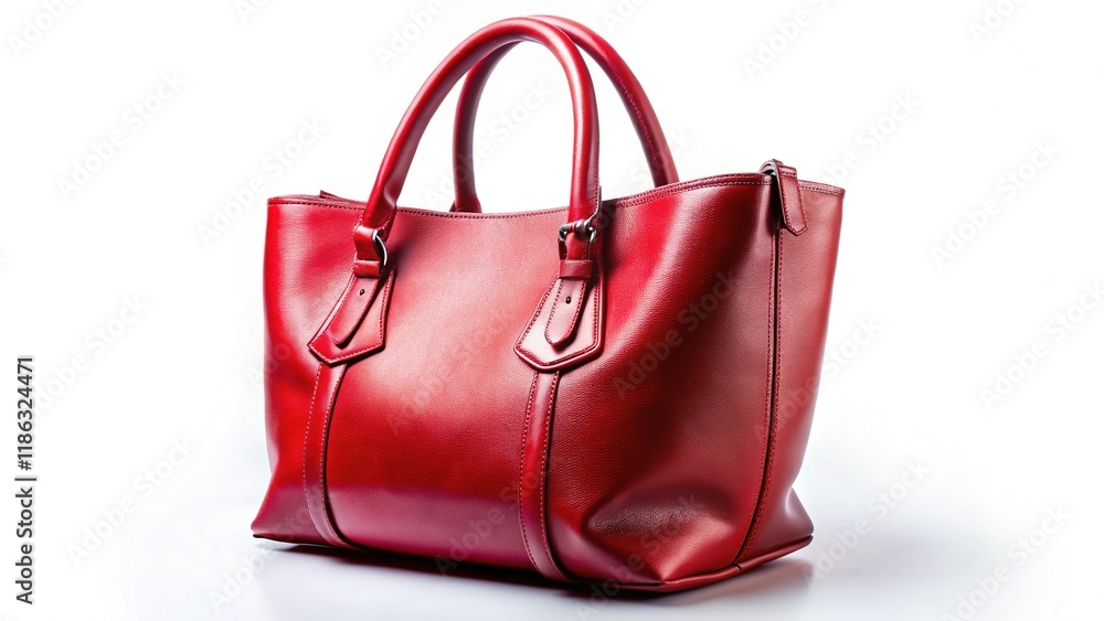 Red Leather Tote Bag Isolated on White Background - Night Studio Photography Red Leather Tote Bag Isolated on White Background - Night Studio Photography