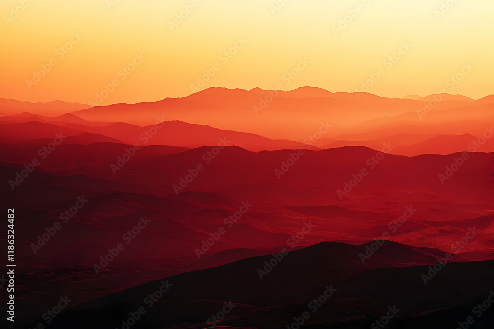 Fototapeta premium Crimson Sunset Mountains Illustration