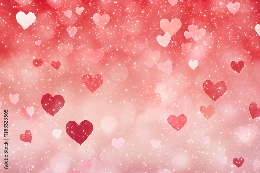 Warm and Radiant Heart Shaped Bokeh Lights Against a Dreamy Red and Pink Background Warm and Radiant Heart Shaped Bokeh Lights Against a Dreamy Red and Pink Background