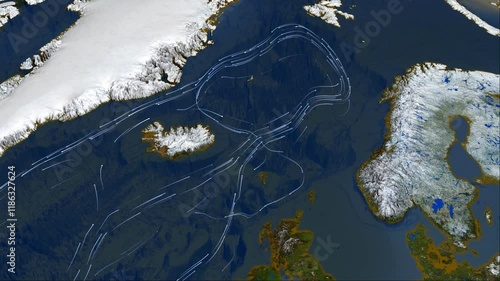 Gulf Stream and Greenland. System of warm currents in the North Atlantic